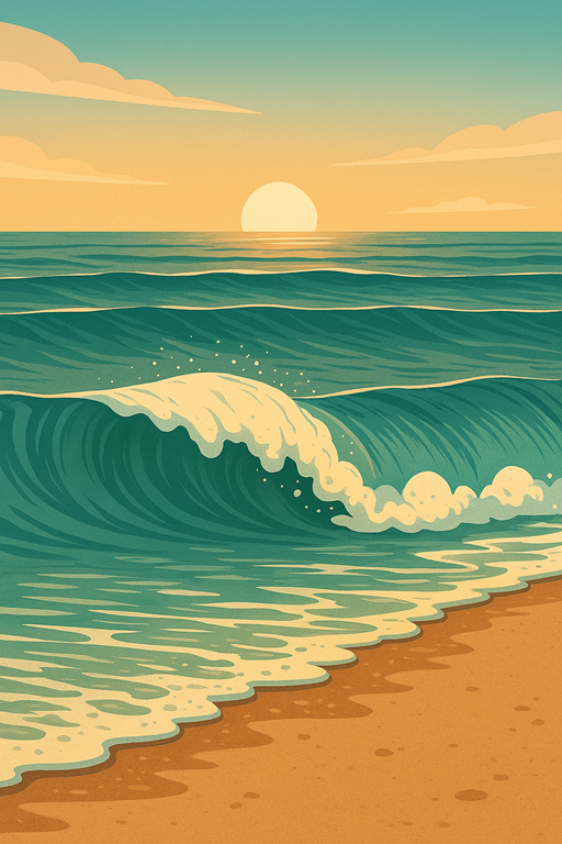 Illustrazione del mare lungo che si trasforma in onda frangente